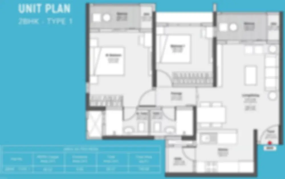 Godrej Bannerghatta Apartment 2 BHK Floor Plan by Godrej Properties located at Bannerghatta Road, Bangalore Karnataka